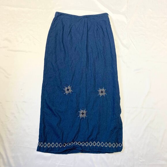 VTG 80s 90s Womens Koret City Blues 3 Piece Shirt Pants Skirt Blue Embroidered - Picture 11 of 13